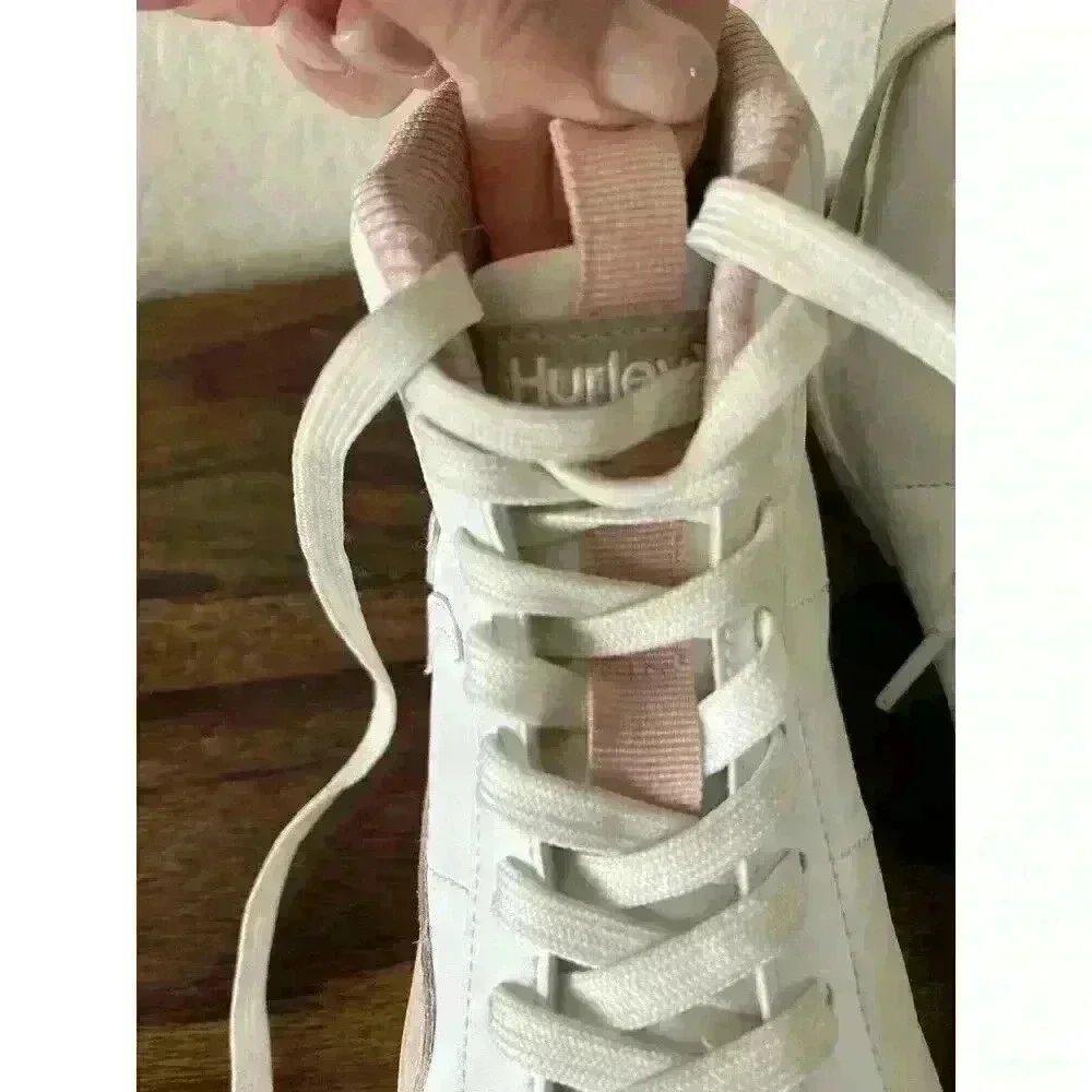 HURLEY Women’s White/Pink High Top Lace Up Sneakers Size 6.5M Fashion Shoes